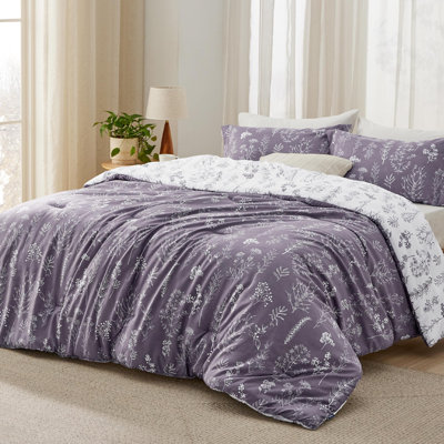 Ensemble d'édredon pour lit simple - ensemble de lit, jolie literie à motif floral, édredon réversible doux à fleurs botaniques et taie décorative