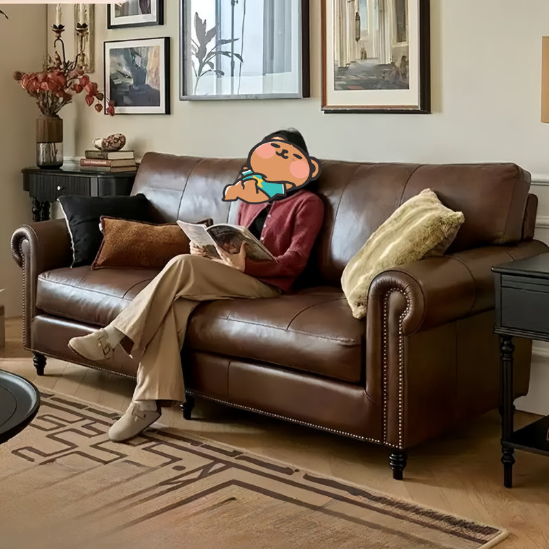 Retro Straight-layout Solid Wood Sofa