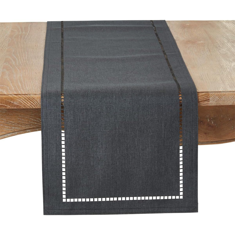 Laser-Cut Hemstitch Design Solid Color Table Runner 14" W, 54" L x 14" W, Black