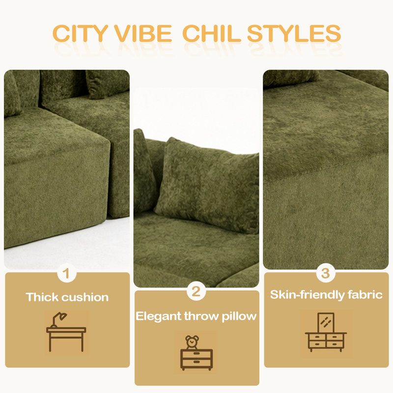 Full-Foam Modular Sofa, 96"2-Piece Sectional With Rounded Arms, Cloud-Like Comfort, Green