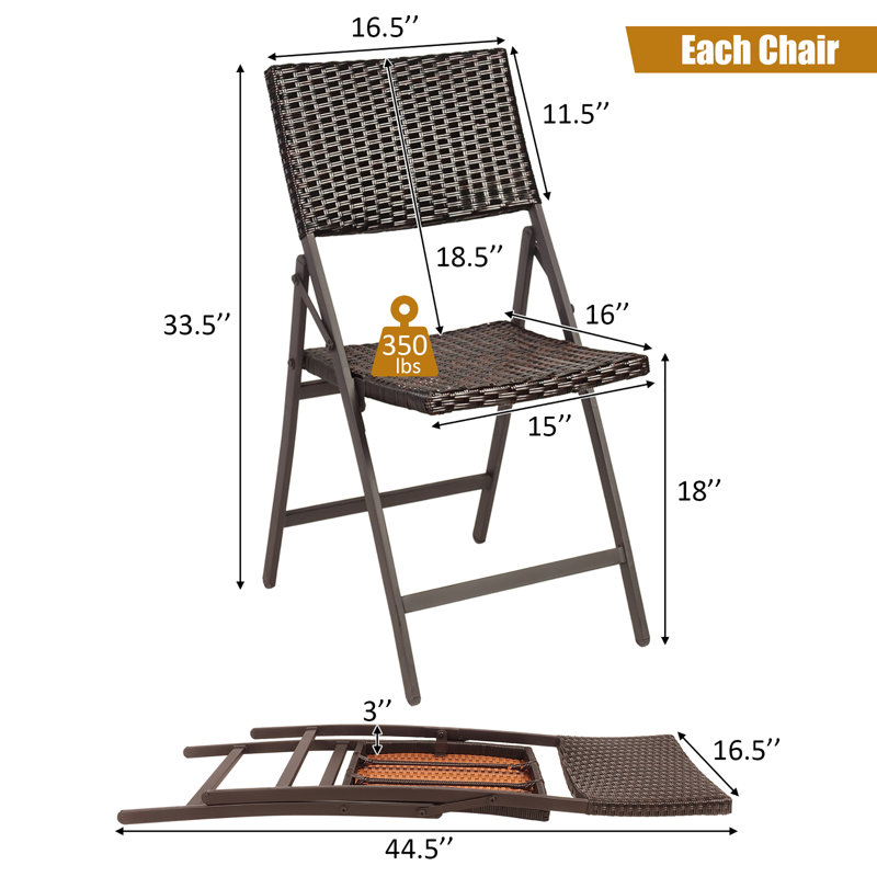 Ensemble de 2 chaises de salle à manger pliables en rotin brun Sigrun pour jardin