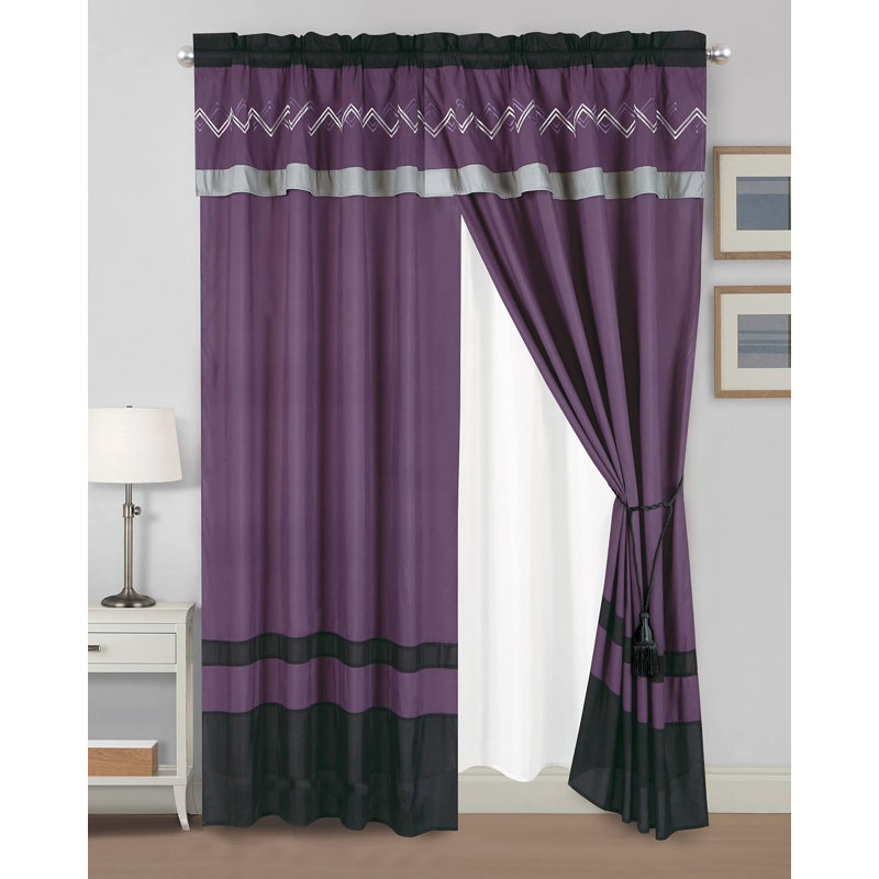 Room Darkening Curtain Pair, Purple/Gray/Black