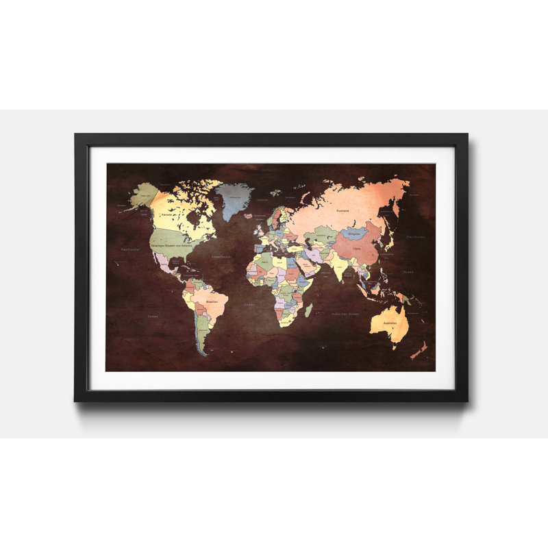 Weltkarten Old Worldmap 2 1 Piece Single Picture Frame Wall Art, 60cm H x 80cm W x 2.2cm D