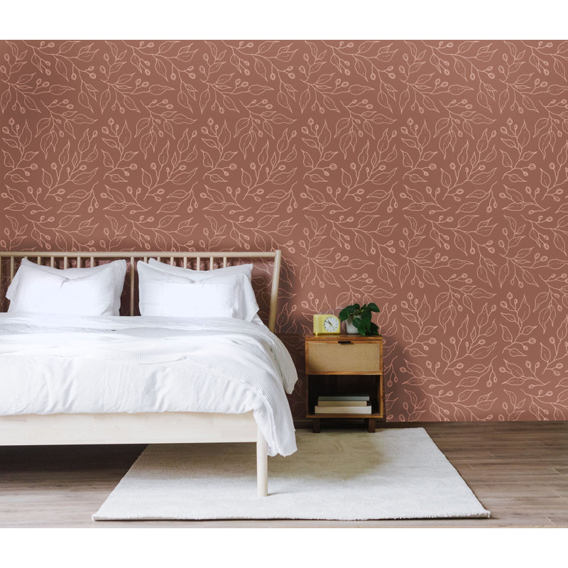 Floral Wallpaper, Brown, Pre-Pasted