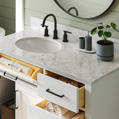 Jameal 43 " W Freestanding Standard Free Standing 1 Single Vanity Bathroom Vanity With Carrara Marble Top