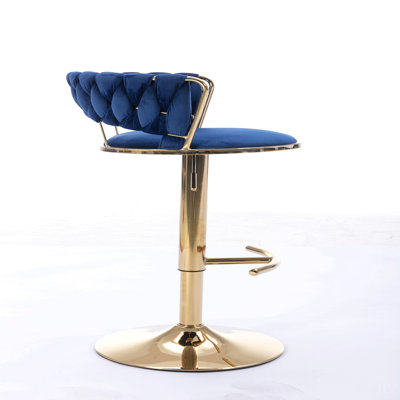 Ensemble de 2 tabourets de bar, avec repose-pieds chromé et base pivotante à hauteur réglable en velours + tabouret de bar simple