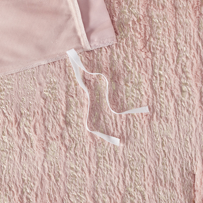 Metallic Print Faux Fur Duvet Cover Set, Full/Queen Duvet Cover + 2 Standard Shams, Blush/Gold
