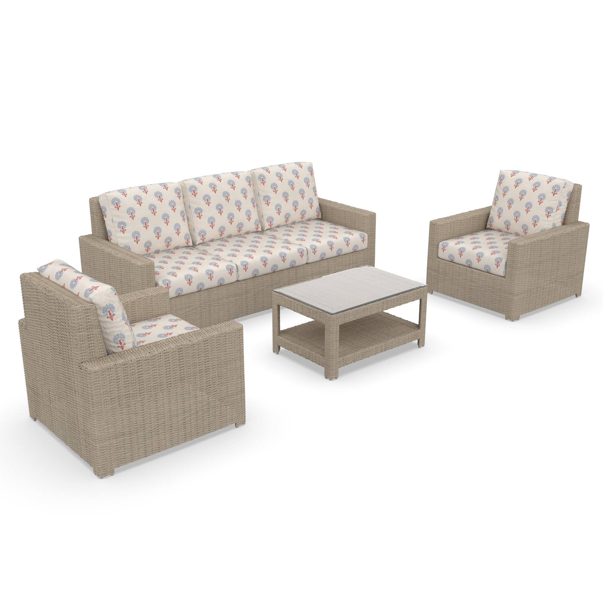 Outdoor Patio Sofa Conversation Set With Sunbrella Cushions, Mira Bluebell
