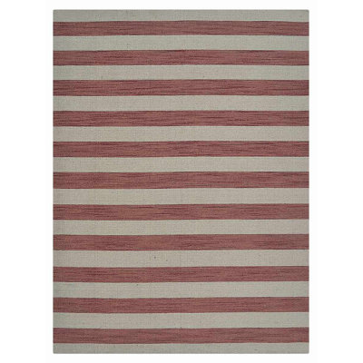 Winterton Striped HAND WOVEN FLAT WEAVE KILIM WOOL ECO-FRIENDLY AREA RUGS - Cream & Pink Color | Contemporary Design