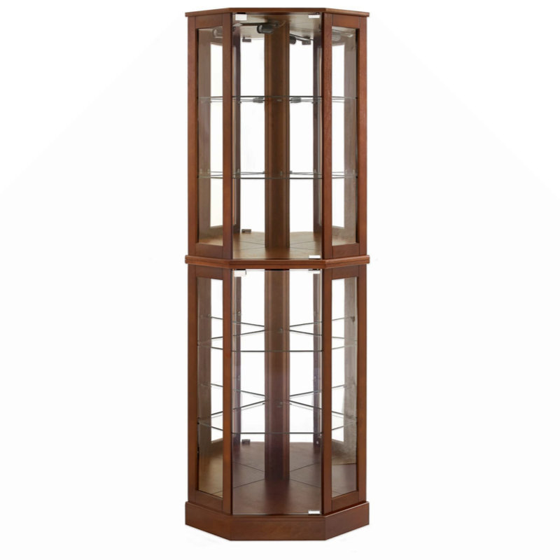 6 Shelf Corner Curio Display Cabinet With Lights, Walnut