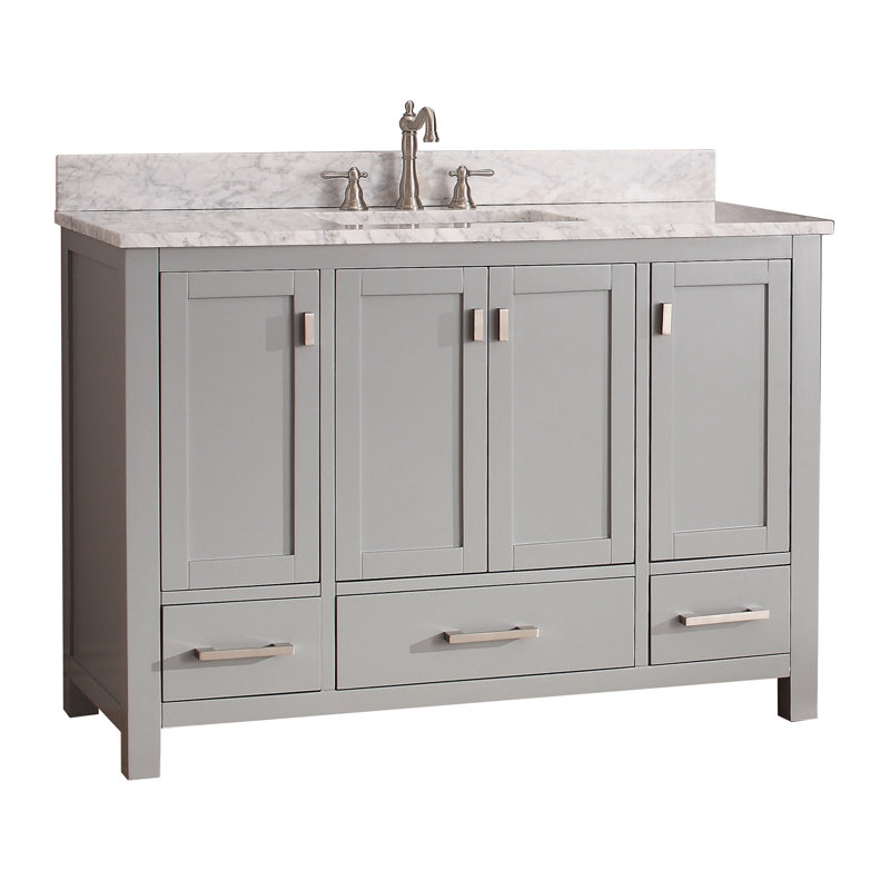 Modero 48" Single Bathroom Vanity with Top, Chilled Gray, Carrera White Marble, Brushed Nickel