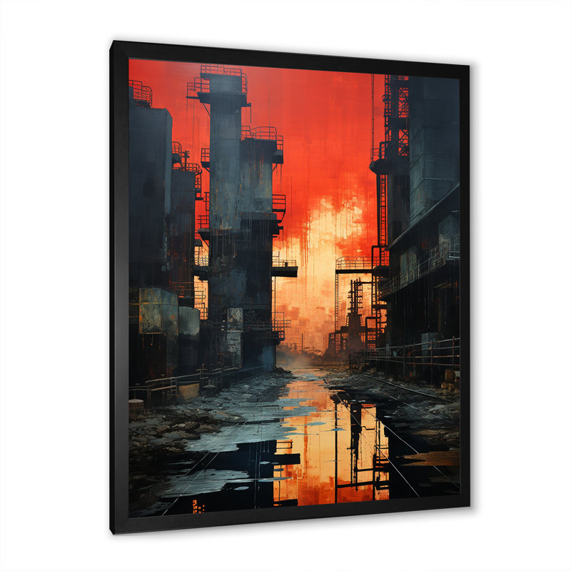 Échos de l'usine cramoisie sur toile, Cadre simple noir, H 40 po x l 30 po x P 1,5 po