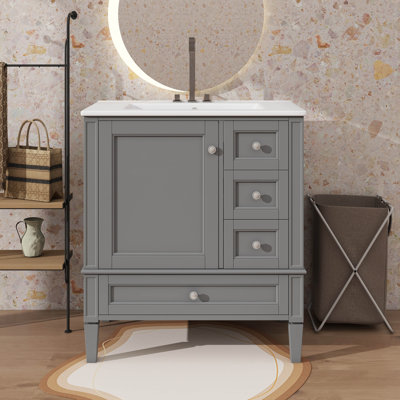 Armoire de meuble-lavabo autoportante 30 po avec évier, 3 tiroirs, 1 porte Modern
