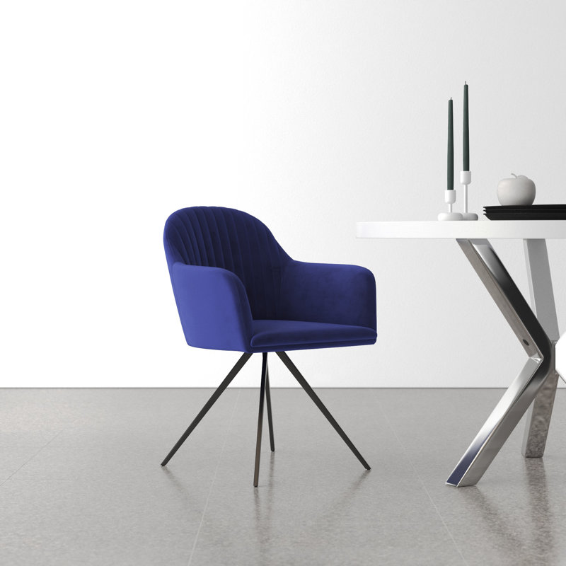 Sapphire Blue Velvet Upholstered Swivel Dining Chair