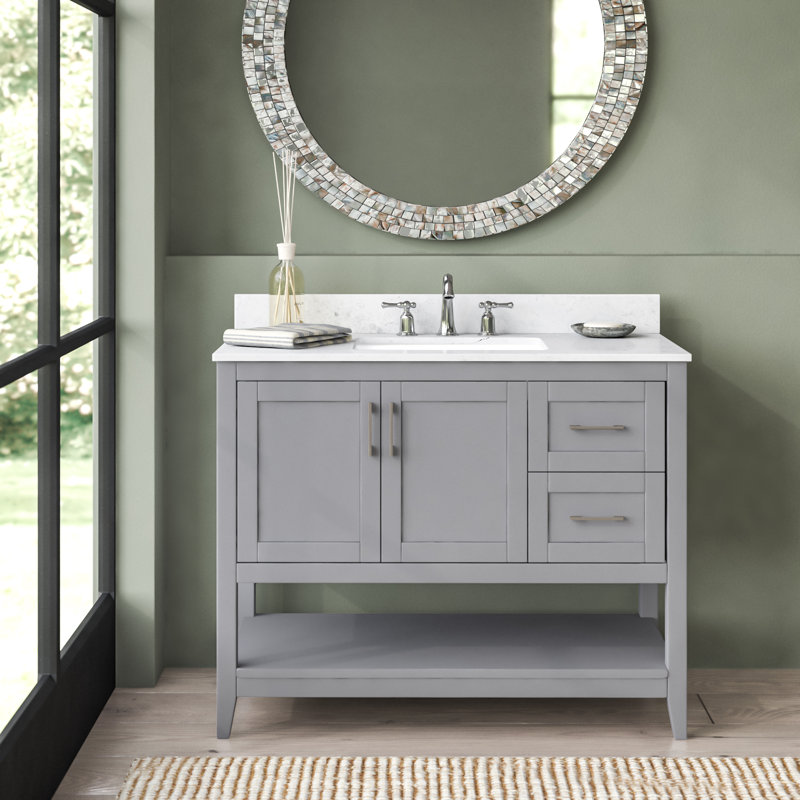 Scottsbluff 42'' Single Bathroom Vanity with Engineered Marble Top, Gray