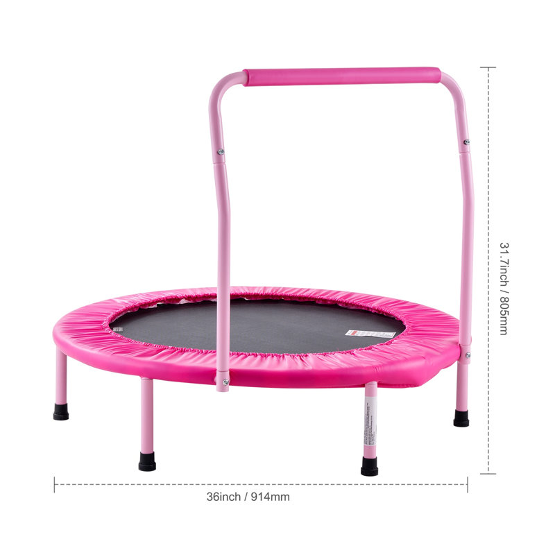 Trampoline pliable pour enfants de 36 pouces avec poignée de sécurité, rebondisseur intérieur / extérieur pour tout-petits de 3 ans et plus, rose