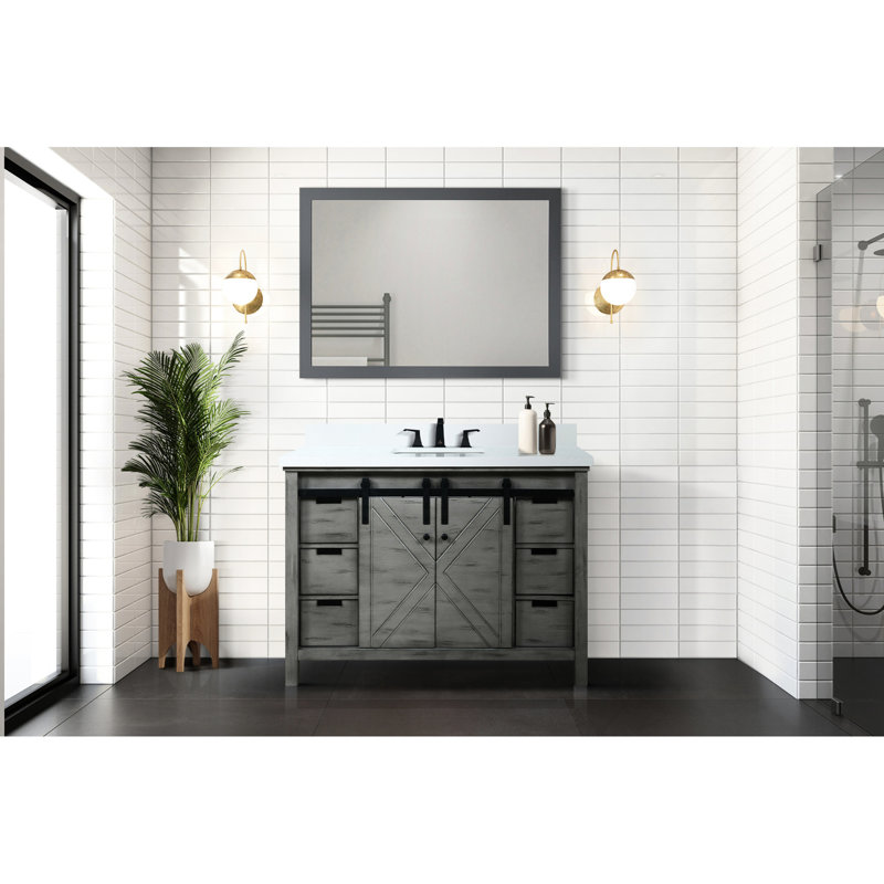 Meuble-lavabo gris l 48 po avec comptoir en marbre de culture et espace de rangement pour salle de bain x P 22 po, finition, comptoir, bois massif