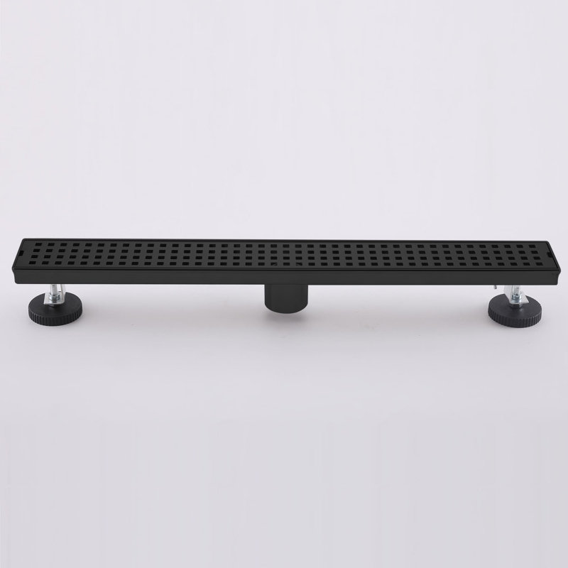 23.6 Inch Linear Shower Drain With Adjustable Feet And Hair Strainer Stainless Steel Rectangular Floor Drain, Matte Black