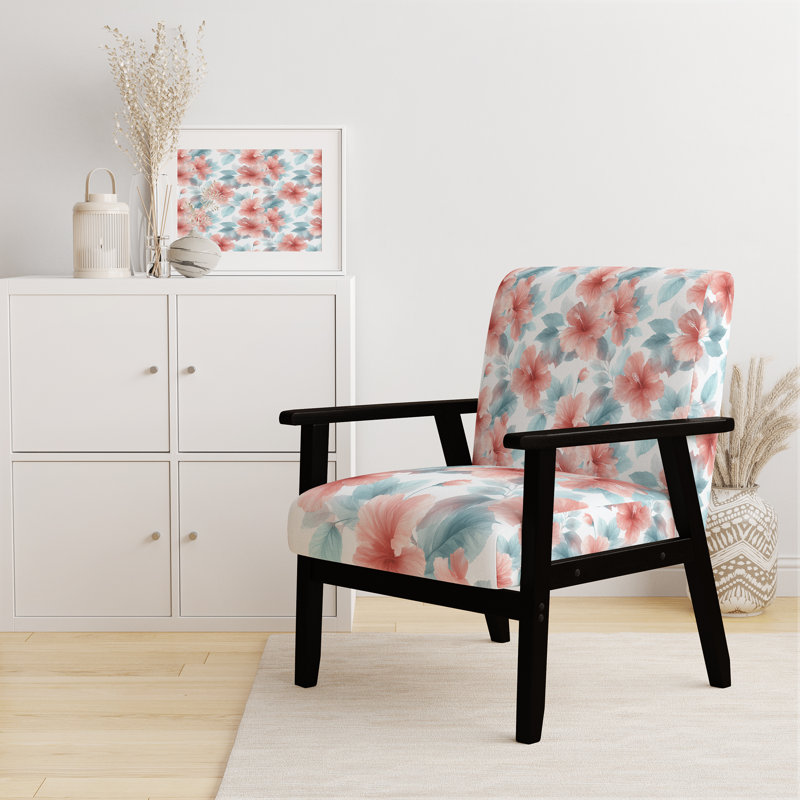 Chaise rembourrée Coastal Hibiscus Breeze, Accoudoirs carrés noirs