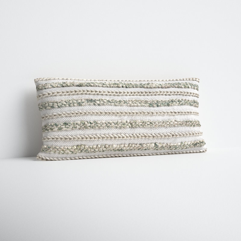 Lottie Striped Cotton Blend Pillow Cover, Cream/Emerald, Pillow Cover Only - No Insert