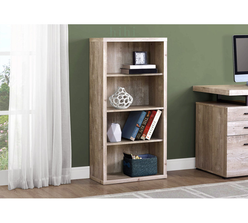 Bibliothèque contemporaine à 5 niveaux en stratifié beige, parfaite pour le rangement et la présentation de bureau et de chambre à coucher modernes
