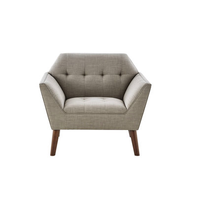 Fauteuil de style Mid-Century moderne avec capitonnage à boutons, pieds en bois massif confortables au fini pacane, l 37 po x P 29,5 po, H 31,5 po, chaise longue rembourrée en mousse haute, accoudoirs souples avec accoudoirs, pieds, H 31,5 po