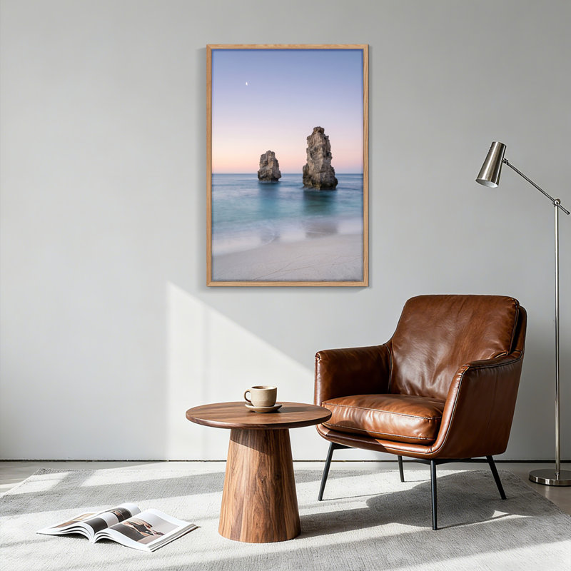 Ensemble de 1 tableau sur toile représentant des rochers de l'océan, H 48 po x l 36 po, Naturel