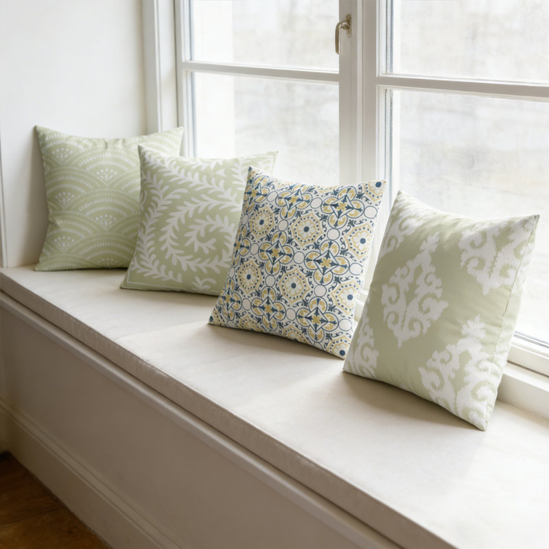Ensemble de 4 coussins décoratifs vert botanique pour canapé, canapé-lit, lit - Housse de coussin en polyester de style forêt tropicale moderne de 18 po x 18 po (bourre non incluse)