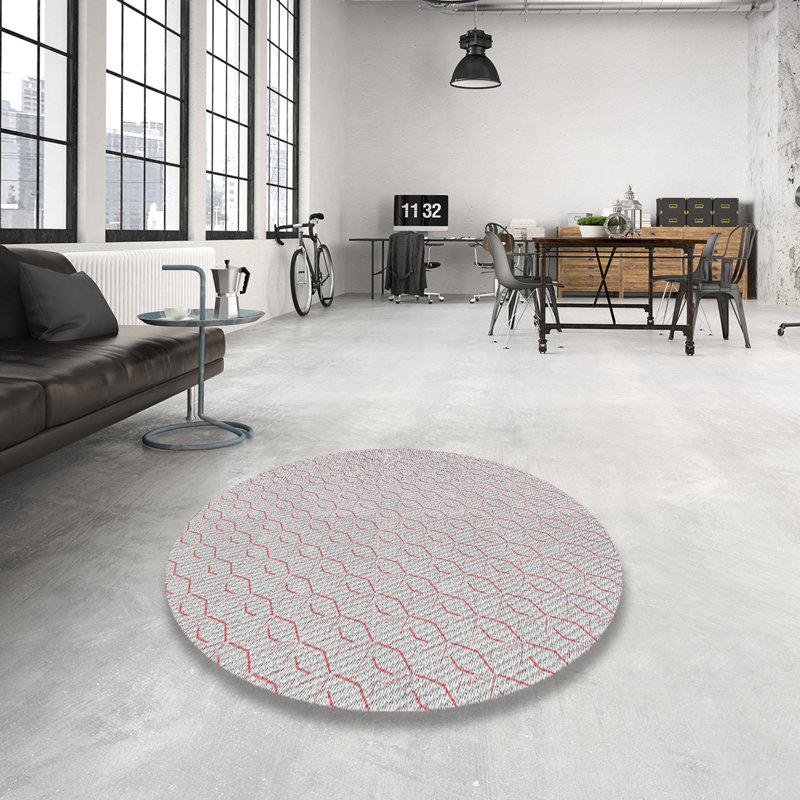 Tapis rouge/gris à motifs Jefferies, Rond 5 pi