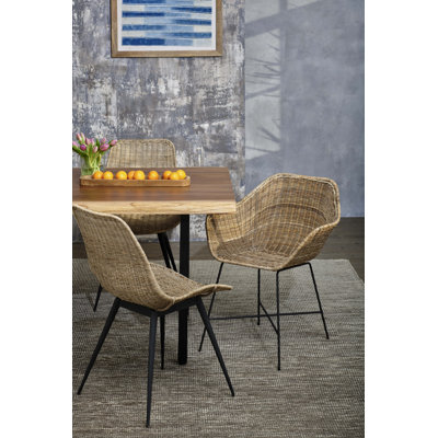Assante Teak Rectangular Solid Wood Top with Iron Base Dining Table