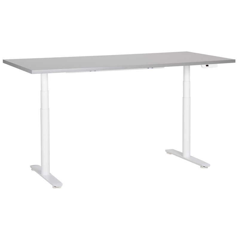 Garrey Adjustable Metal Base Standing Desk, White, Grey, 132cm H x 180cm W x 80cm D