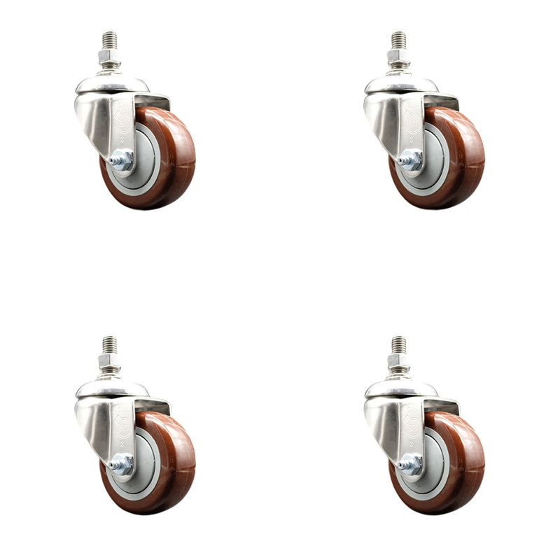 Ensemble de roulettes à tige filetée en polyuréthane 316SS, Marron