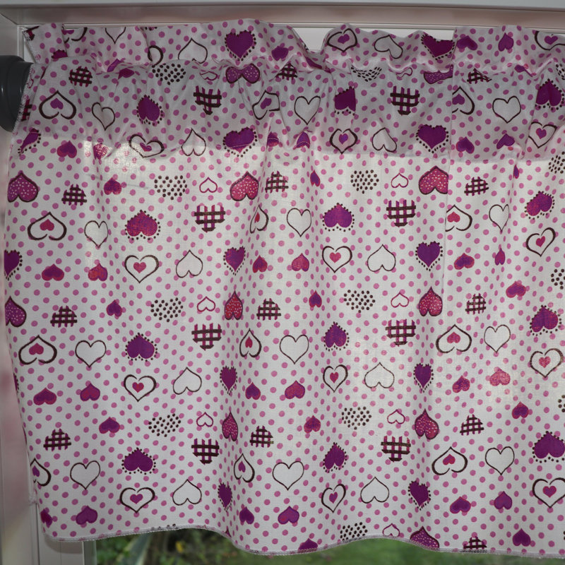 Cantonnière à motif de cœurs et de pois, L 58 po x L 18 po, Purple