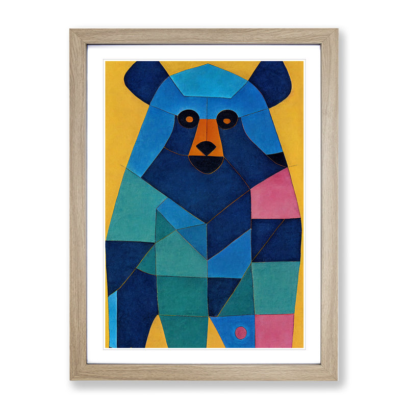 Geometric Bear No.4 Abstract - Wrapped Canvas Print, Oak Framed, 64cm H x 46cm W x 2cm D