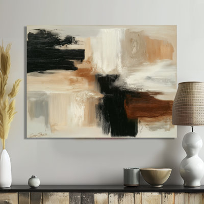 Black And Brown Brushstroke Abstract - Modern Collages Metal Wall Art, Modern Metal Print