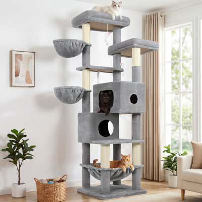 Arbre à chat de 73 po pour grands chats, tour de chat multi-niveaux avec 2condos, 3 hamacs et 2 perchoirs, arbre de chat en velours, aire de jeu pour petits chats, banc d'escalade intérieur facile à assembler