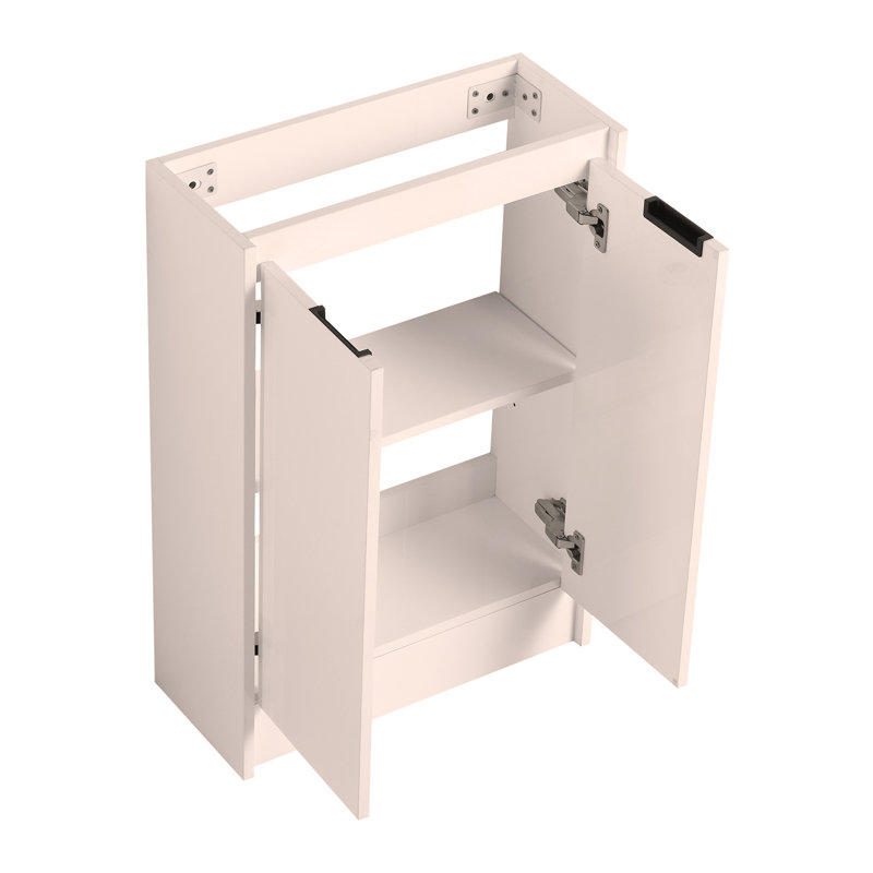Meuble-lavabo autoportant de 23 po avec lavabo et portes, Blanc lustré