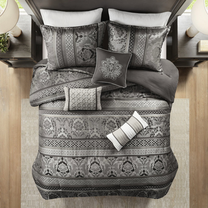 Édredon luxueux - literie pour lit très grand gris 7 pièces
