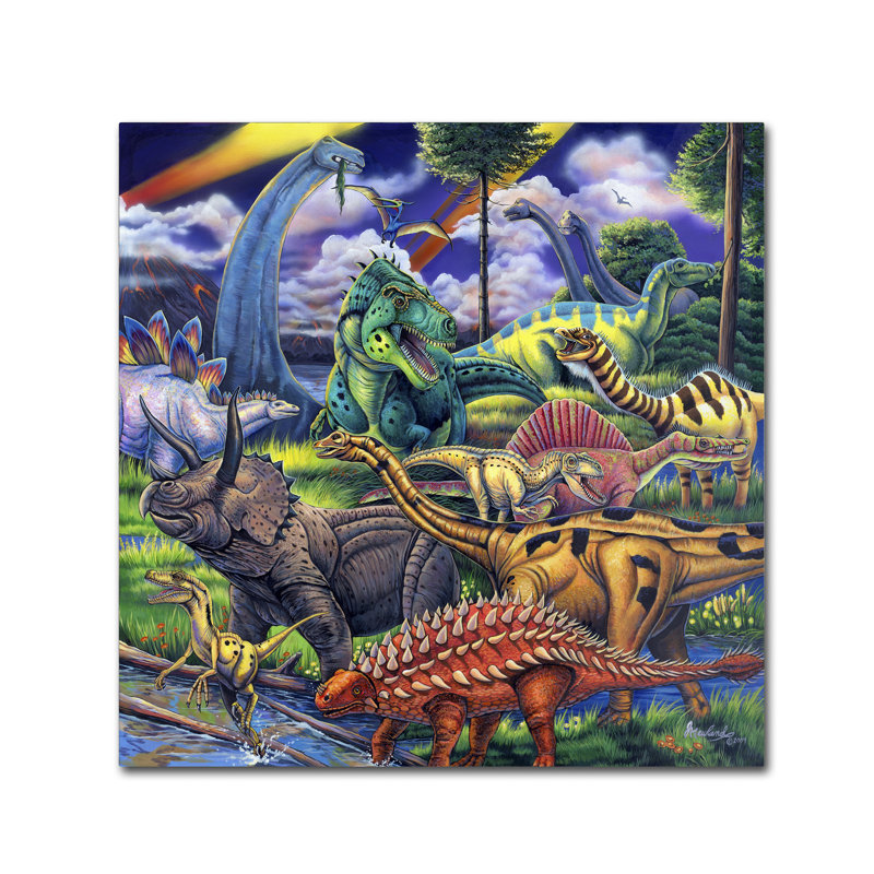 « dinosaur friends », reproduction d’impression sur toile tendue, H 18 po x l 18 po x P 2 po