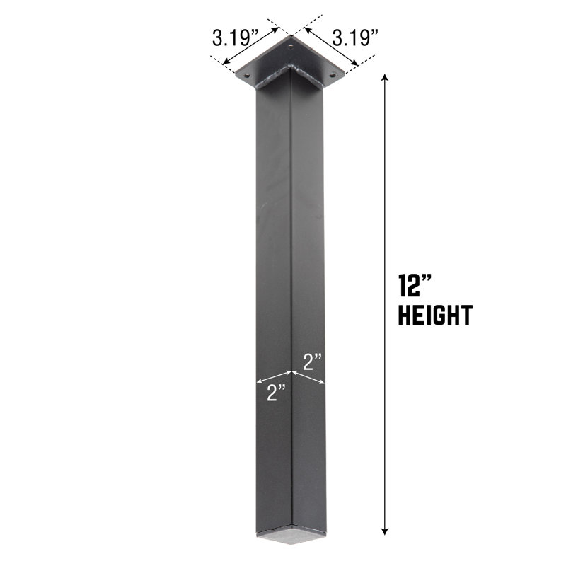 Yar Modern Black Steel Table Legs, 12" H x 2" W x 2" D