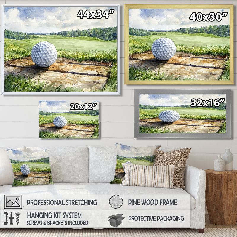 «Greens And Dreams Golf Course Landscape II», art mural sur toile de golf, H 28 po x l 60 po, Cadre flottant, Noir