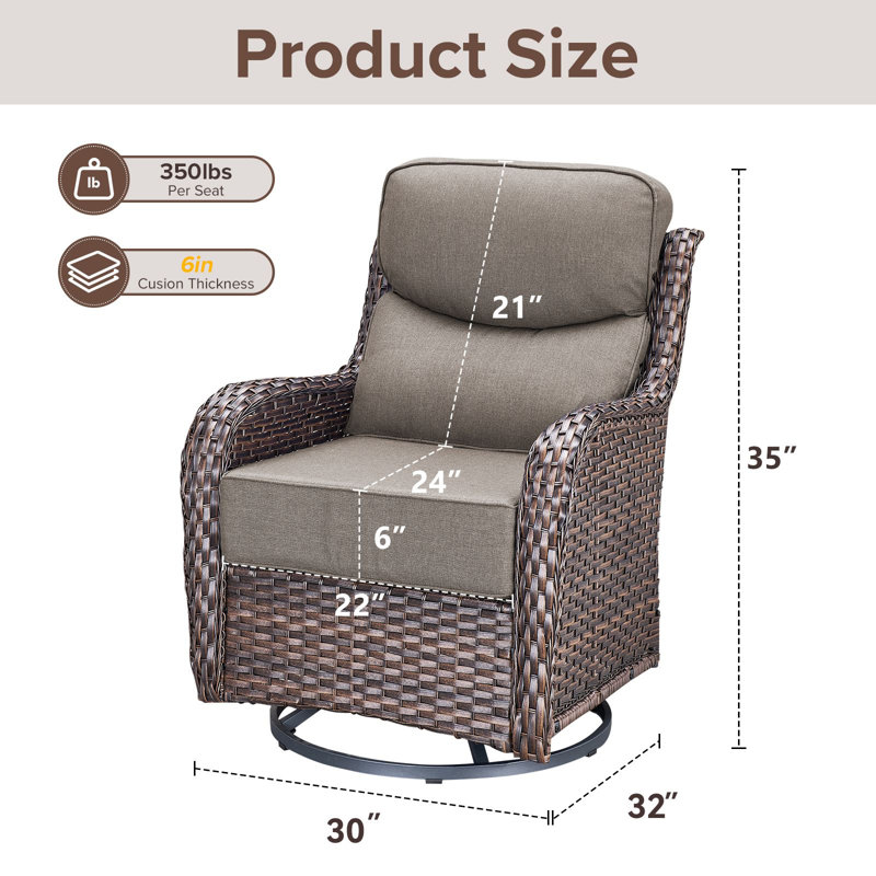 Abbey 4-Piece Patio Swivel Glider Chair Set, 6-Inch Ultra-Plush Cushions & Water-Resistant Olefin Fabric, Brown, Brown
