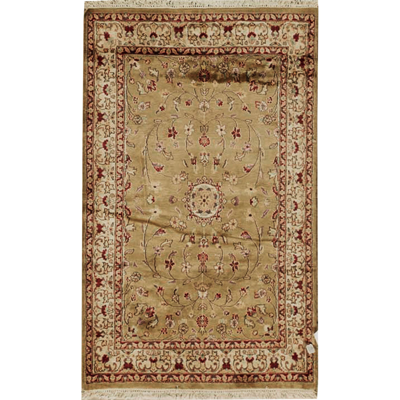 Tapis doré et ivoire de haute qualité noué à la main