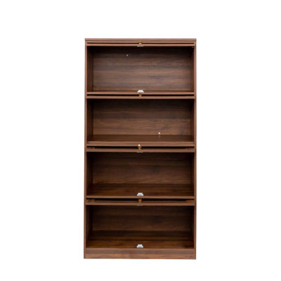 Bibliothèque contemporaine à portes fermées avec porte en verre et armoire de rangement, armoire basse contre le sol
