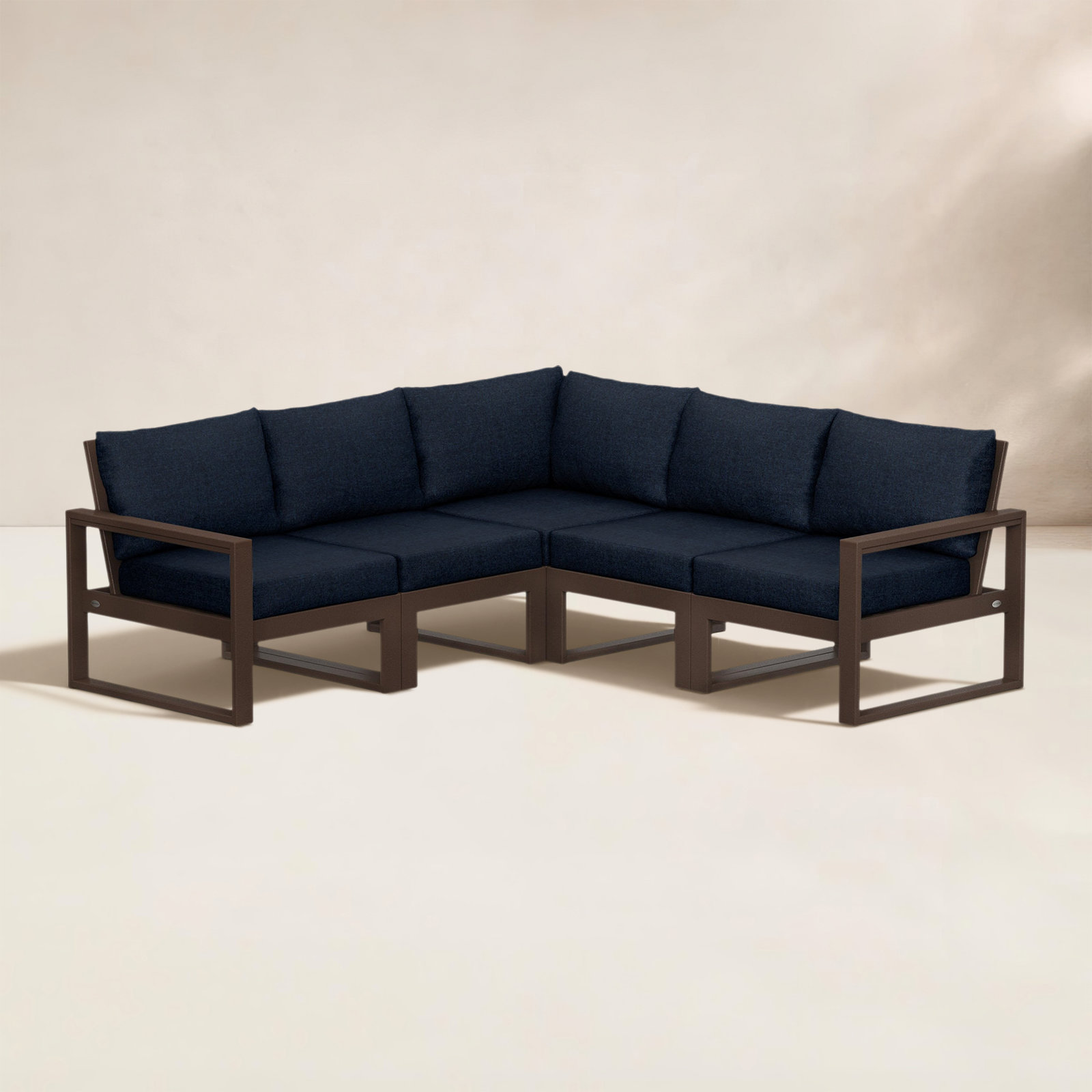 POLYWOOD® Edge 85" Patio Sectional, Marine Indigo, Mahogany