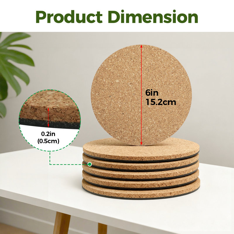 Ensemble de soucoupes pour plantes en liège 6 pièces - Sous-verres et plateaux d'égouttement absorbants de 6 pouces pour pots de fleurs d'intérieur, protection de table et de plancher