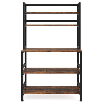 Sturdy Five Tier Industrial Kitchen Storage Rack with Spacious Countertop for Microwave and Utensil Organization