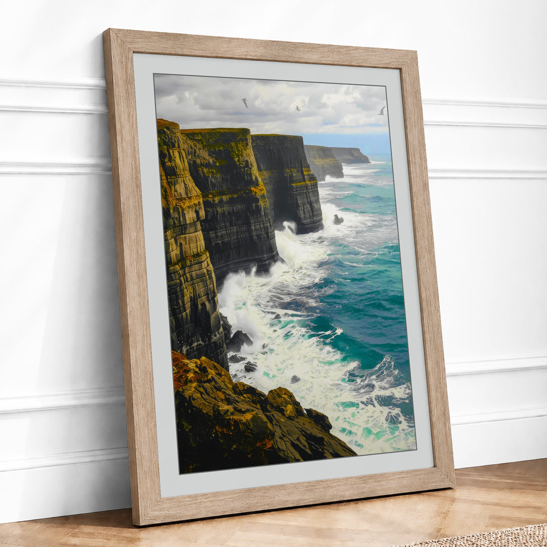 Cliffs and Crashing Waves Coastal - Framed Print