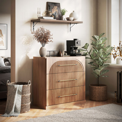 Fluted Modular Sideboard Cabinet with 3 Drawers, Ebony by George Oliver