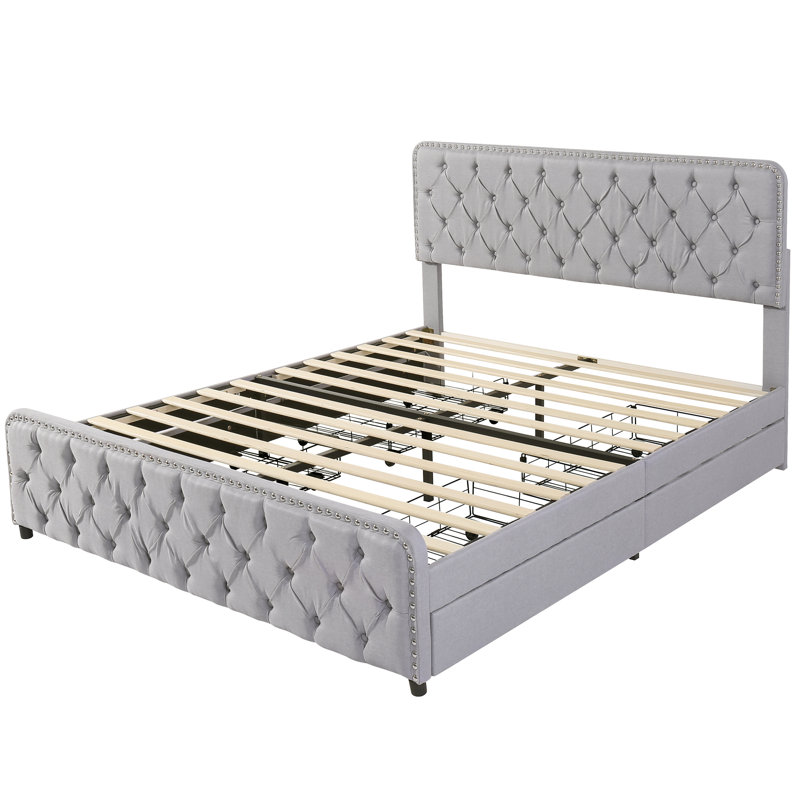 Farlow Upholstered Linen Drawers Bed Frame, Super King (6'), Grey